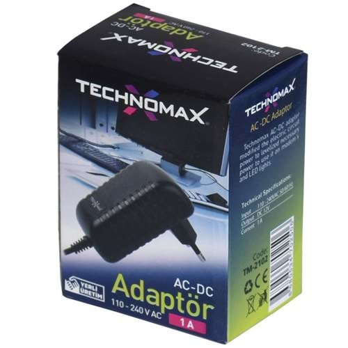 TECHNOMAX 12V 1A Plastik Adaptör TM-2102