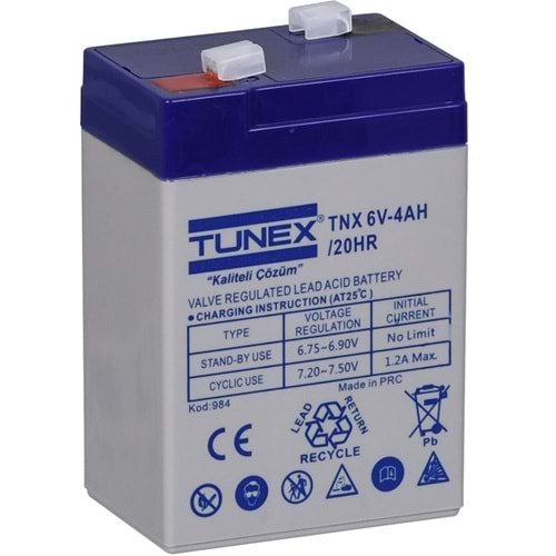 TUNEX 6V 4A Gri-Mavi Kuru Bakımsız Akü TNX-6V4A