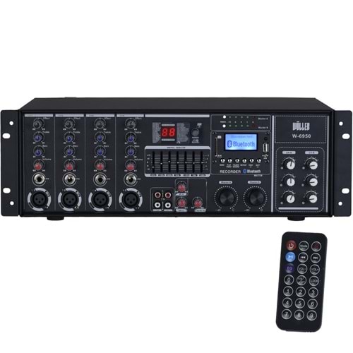 WÖLLER 2X500W 4 Kanal 70-100V 8 Ohm 99 Dsp Efekt 6 Bölge Kontrol Mixer Amfi W-6950