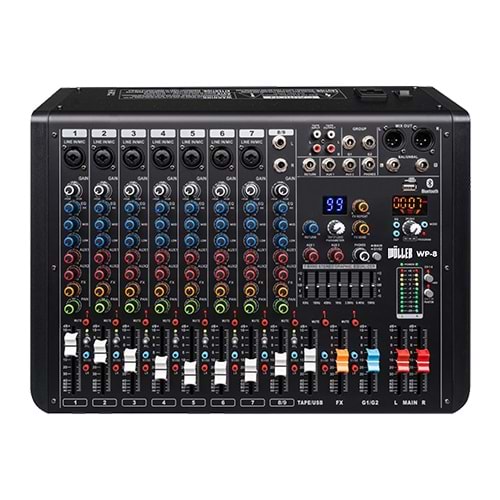 WÖLLER 8 Kanal 2X250W Usb-Bt 99 Dsp Efect Power Mixer WP-8