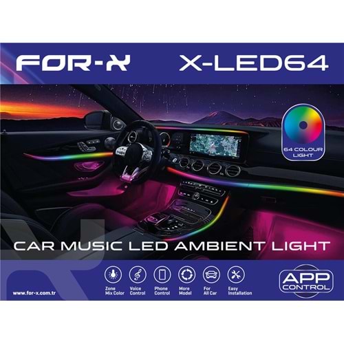 FOR-X Renkli Ortam Işığı Led 18 Işık / 64 RGB Renk Uygulama X-LED-64