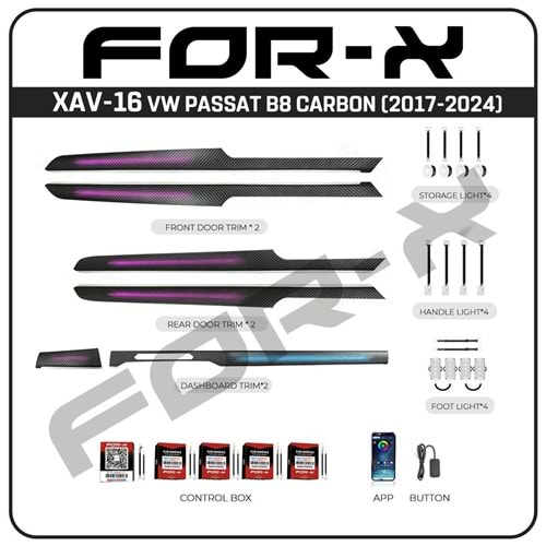 FOR-X Volkswagen Passat B8 2017-2024 Ambient Carbon Desing RGB Led XAV-16 CARBON