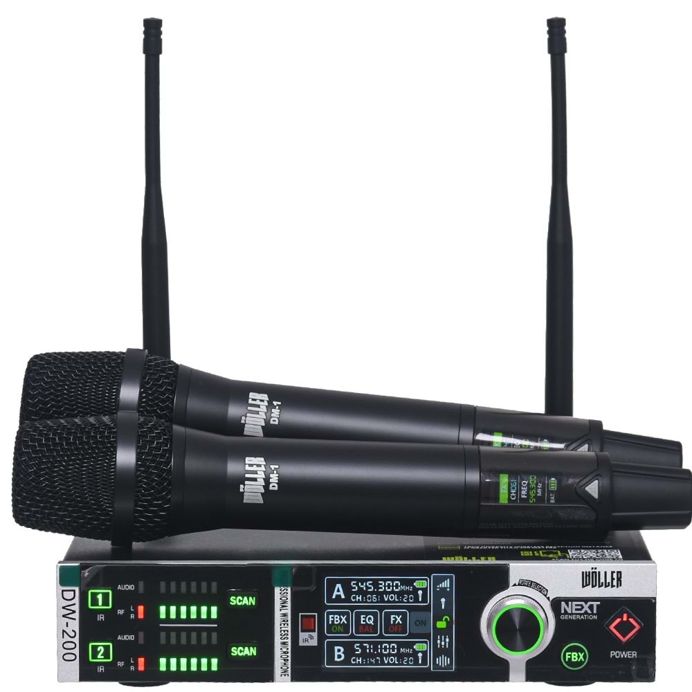 WÖLLER Çift Kanal 2 EL Kablosuz True Diversity UHF Kablosuz Mikrofon DW-200 EE