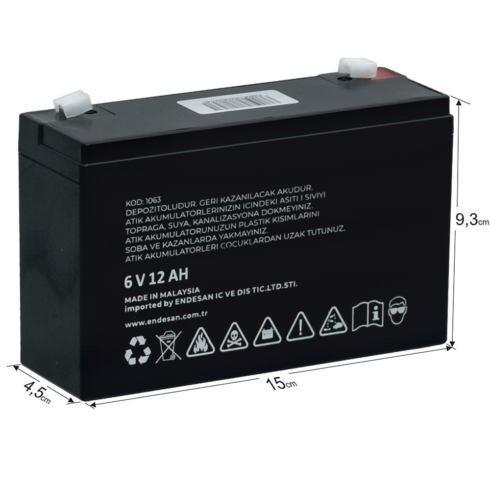 EXELON 6V 12A Siyah Kuru Bakımsız Akü EB-6V12
