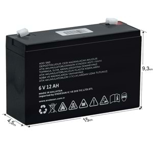 EXELON 6V 12A Siyah Kuru Bakımsız Akü EB-6V12