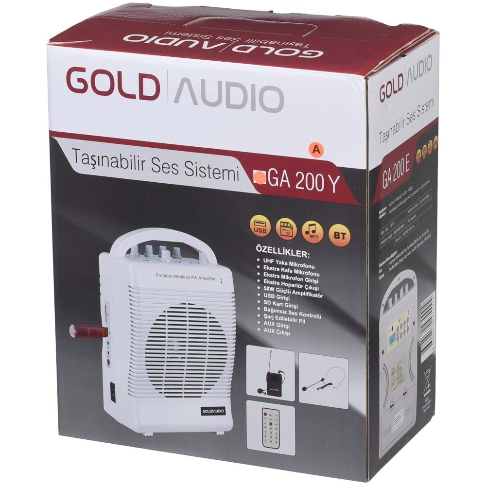 GOLD AUDIO 50W Tek Yaka Mikrofonlu Portatif Amfi GA-200 Y