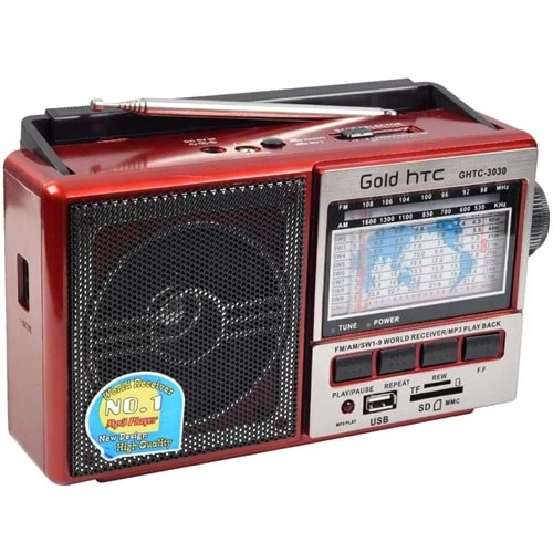 GOLD HTC Usb Bluetooth lu Şarjlı ve Pilli FM Radyo GHTC-3030 BT