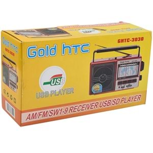 GOLD HTC Usb Bluetooth lu Şarjlı ve Pilli FM Radyo GHTC-3030 BT