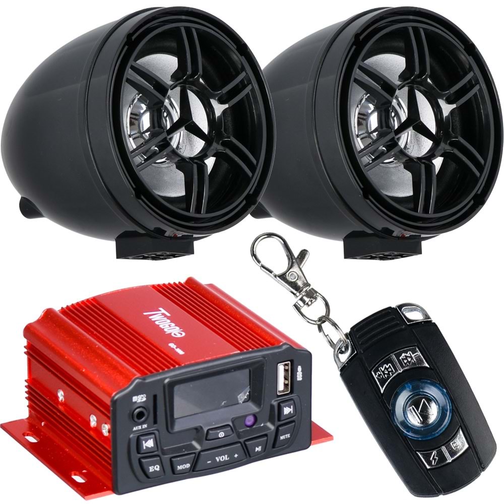 TWOGO Radyo Bluetooth ve USB Girişli Alarmlı Motor Amfisi GO-1000