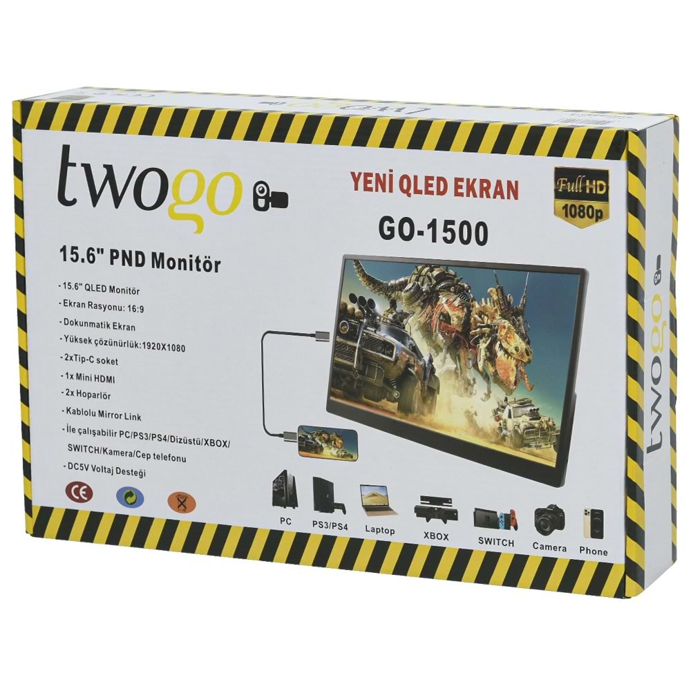 TWOGO 15.6'' QLED Full HD Dokunmatik Taşınabilir Monitör GO-1500