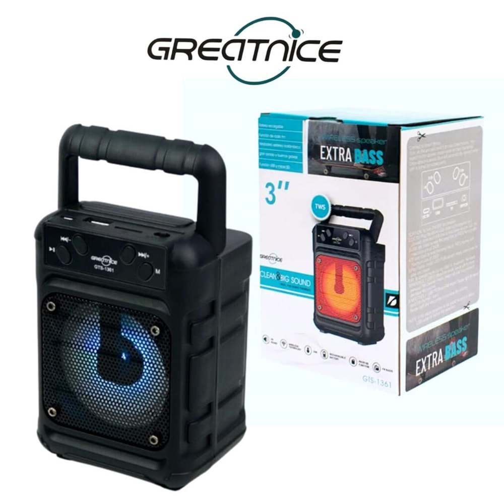 GRECITNİCE 3 inc Bluetooth FM Radyo USB Girişili Şarjlı Ses Sistemi GTS-1361