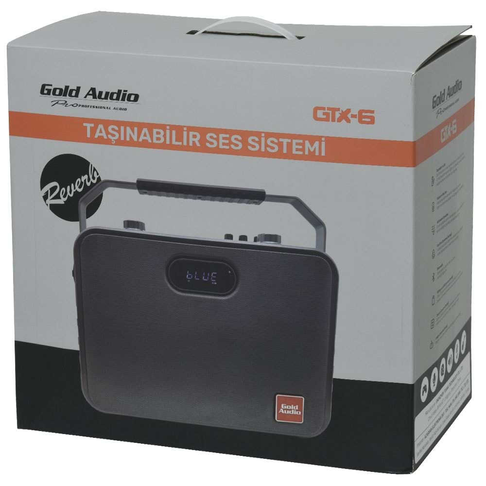 GOLD AUDİO 100W Bluetooth ve USB Girişli 2 El 1 Kafa Mikrofonlu Kayıtlı Şarjlı Portatif Amfi GTX-6 EEK