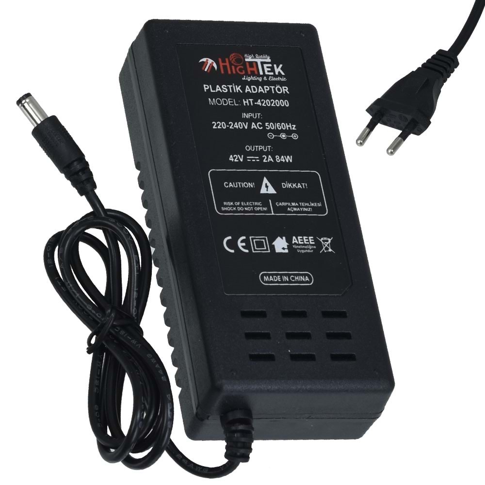 HIGHTEK 42V 2A 5,5X2,5 mm Elektrikli Scooter Şarj Adaptörü HT-4202000