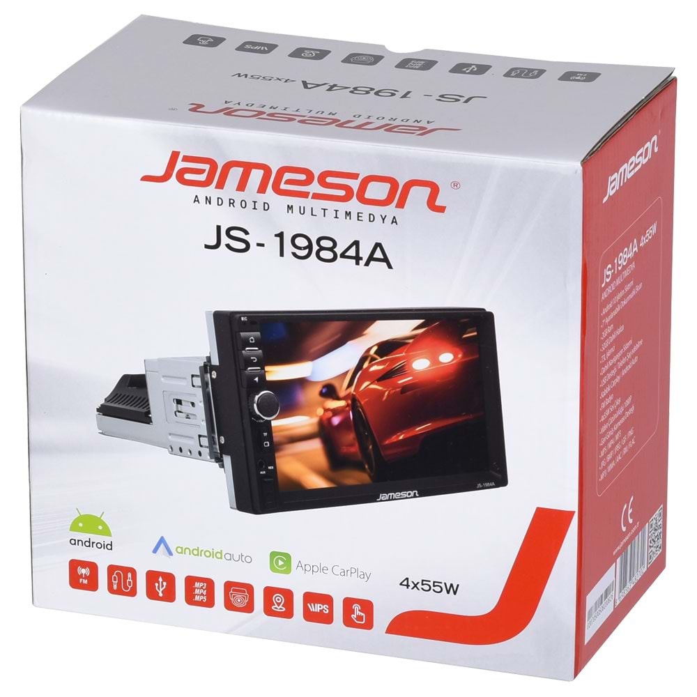 JAMESON 7'' Usb-Sd-Bt Android Apple Car Play Tek Dın Double Teyp JS-1984 A