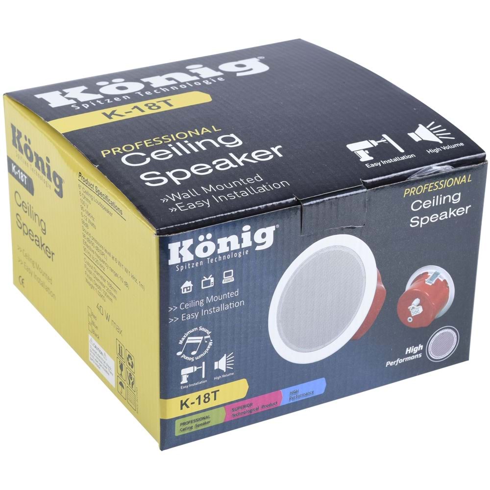 KONIG 16 Cm 100V 40W Kapalı Tavan Hoparlörü K-18 T