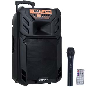 KORAX 15'' 120W Bluetooth ve USB Girişli 1 El 1 Yaka Mikrofonlu Portatif Aktif Kabin KX-MAX-38 PLUS