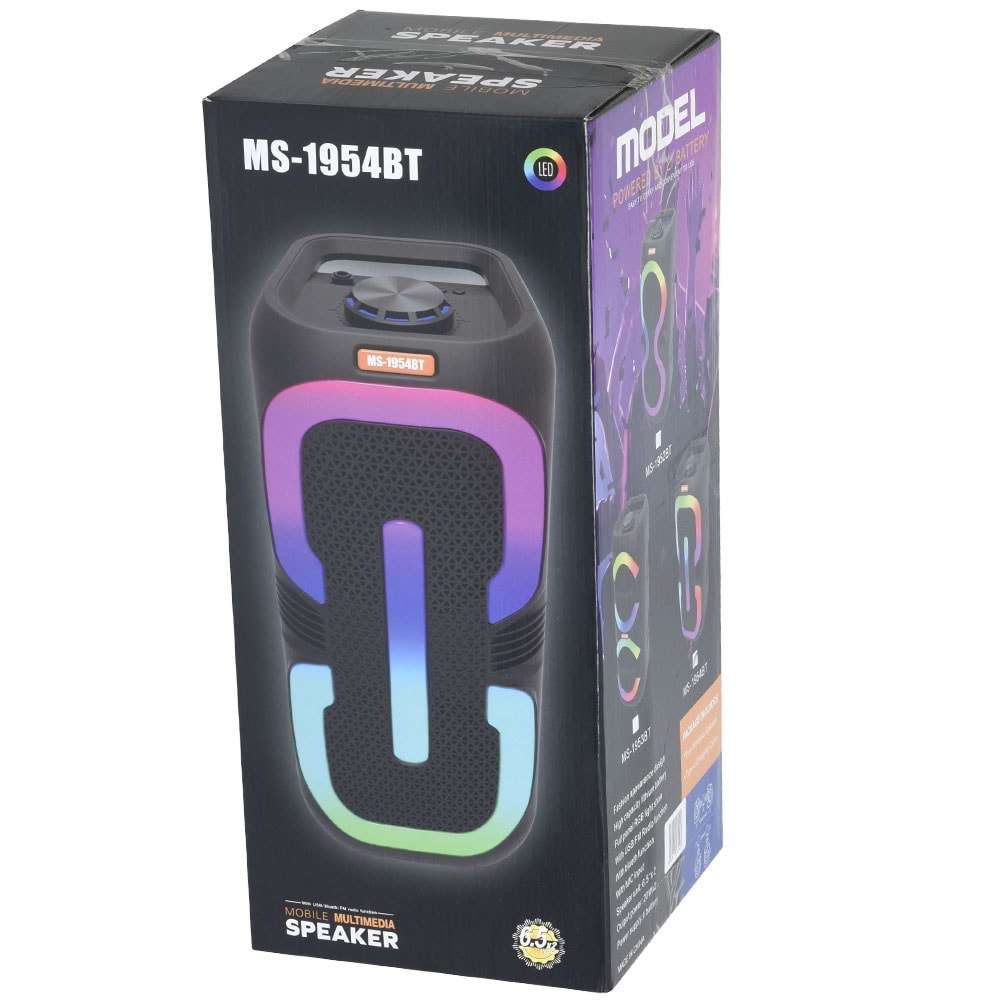 MS Bluetooth ve USB Girişli 2X6,5 İnch Şarjlı Işıklı Müzik Sistemi MS-1954 BT
