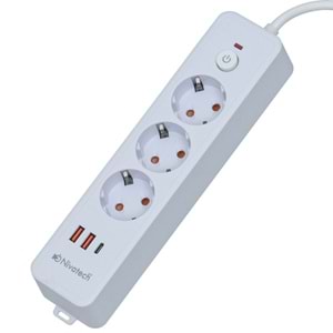 NİVATECH 3 Lü 2 Mt USB Şarjlı Akım Korumalı Topraklı Priz NTC-3220-2