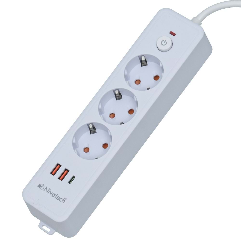 NİVATECH 3 Lü 3 Mt USB Şarjlı Akım Korumalı Topraklı Priz NTC-3220-3
