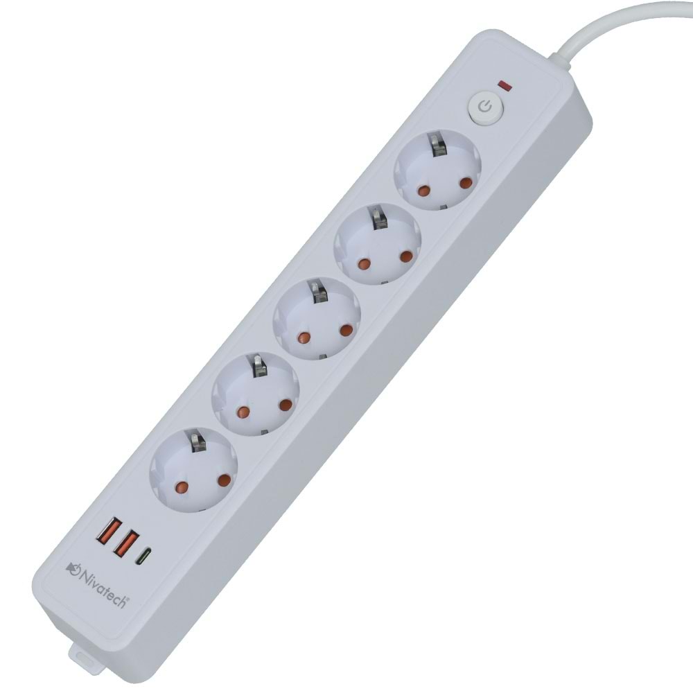 NİVATECH 5 Li 2 Mt USB Şarjlı Akım Korumalı Topraklı Priz NTC-5220-2