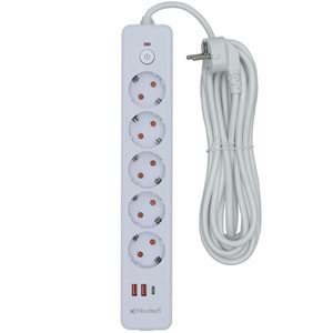 NİVATECH 5 Li 5 Mt USB Şarjlı Akım Korumalı Topraklı Priz NTC-5220-5