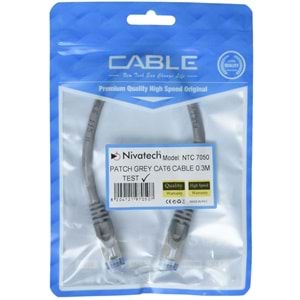 NIVATECH 30 Cm Cat6 Pluglu Kablo NTC-7050 GRİ