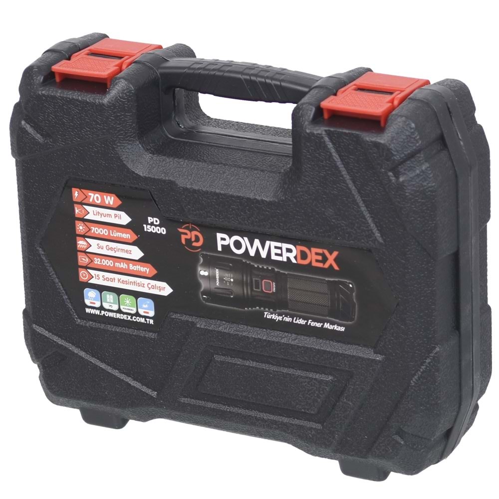 POWERDEX 70W Su Geçrmez Şarjlı Profesyonel Fener PD-15000