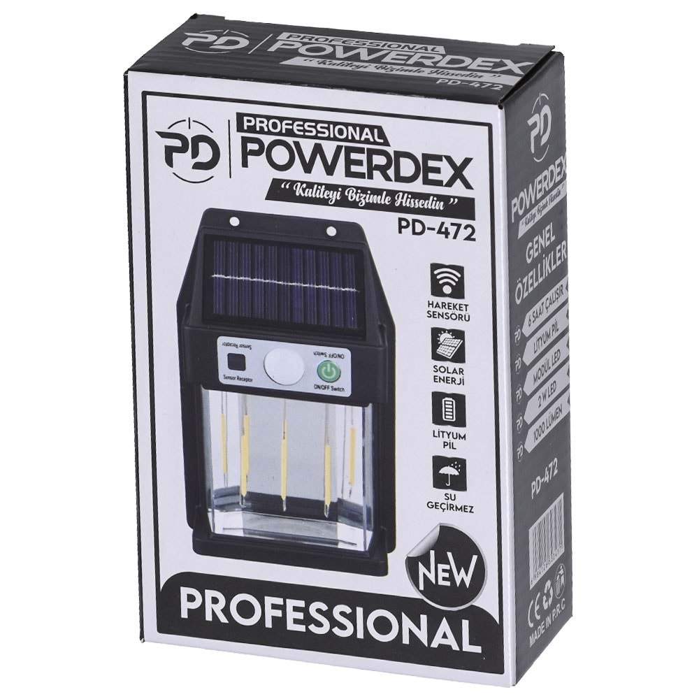 POWERDEX 2W Solar Şarjlı Duvar Lambası PD-472