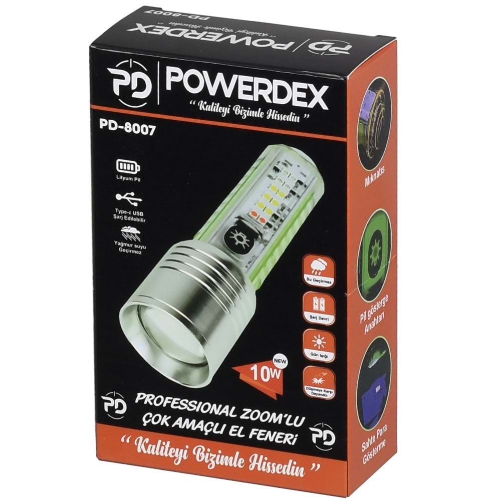 POWERDEX 10W Çok Amaçlı Şarjlı Fener PD-8007