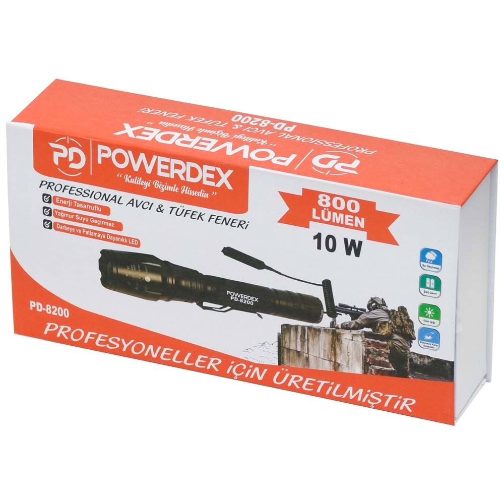 POWERDEX 10W Şarjlı Profesyonel Avcı Tüfek Feneri PD-8200