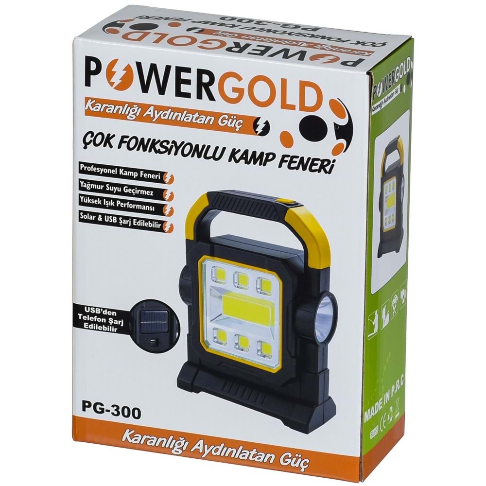 POWERGOLD Solar Ve Usb Şarjlı Kamp Feneri PG-300