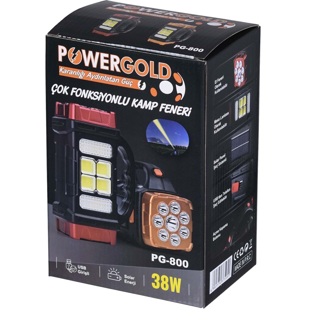 POWERGOLD 38W Solar Ve Usb Şarjlı Fener PG-800