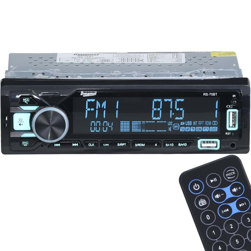 DYNMAT Çift Bluetooth ve USB Girişli Radyo 3 Rca İşlemcili Oto Teyp RS-75 BT