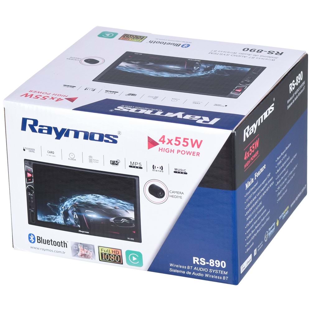 RAYMOS 7'' Bluetooth ve USB Girişli Radyo Car Play Double Teyp RS-890