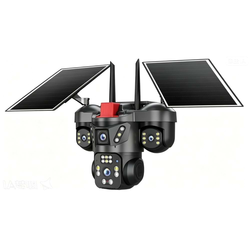 JOYSEE 8 MP Kamera Solar Panelli Dört Lensli 2,4 GHz Wi-Fi bağlantısı PTZ Kamera SW-4