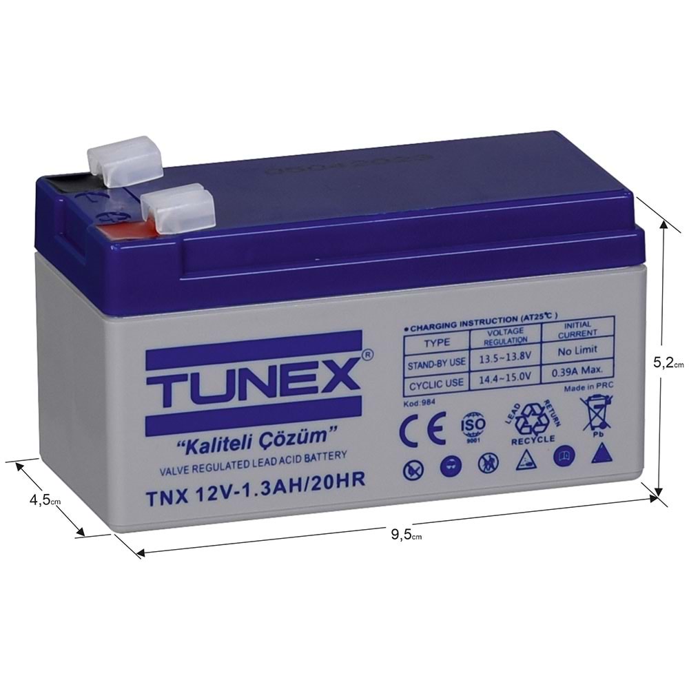 TUNEX 12V 1,3A Gri-Mavi Kuru Bakımsız Akü TNX-12V1,3A