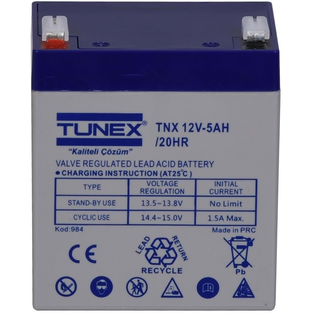 TUNEX 12V 5A 1,44 Kg Kuru Bakımsız Akü (90*70*100*106 Mm) TNX-12V5A