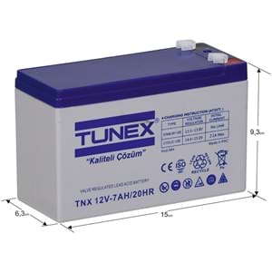 TUNEX 12V 7A Gri-Mavi Kuru Bakımsız Akü TNX-12V7A