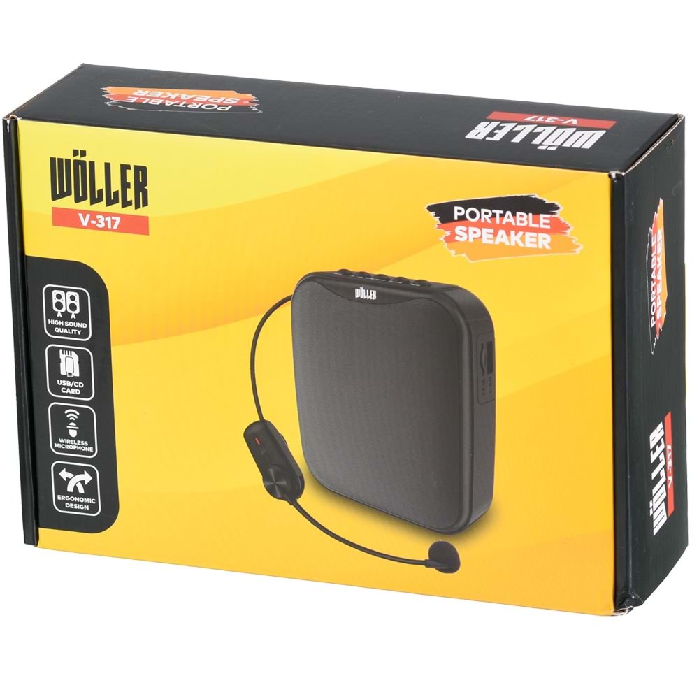 WÖLLER 30W Bluetooth ve USB Girişli Kayıtlı Şarjlı Rehber Amfisi V-317