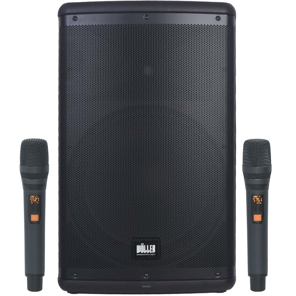 WÖLLER 15” 400 W Taşınabilir Bluetooth Hoparlör 2 El Kablosuz Mikrofonlu W-1540 DSP