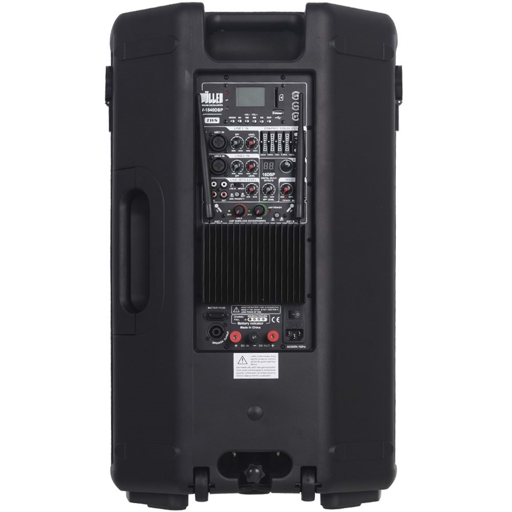WÖLLER 15” 400 W Taşınabilir Bluetooth Hoparlör 2 El Kablosuz Mikrofonlu W-1540 DSP
