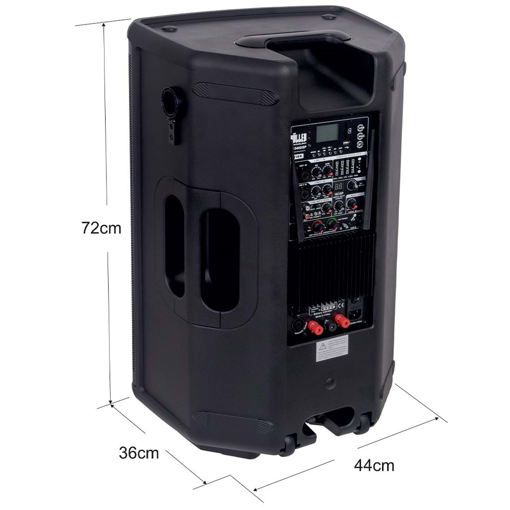 WÖLLER 15” 400 W Taşınabilir Bluetooth Hoparlör 2 El Kablosuz Mikrofonlu W-1540 DSP