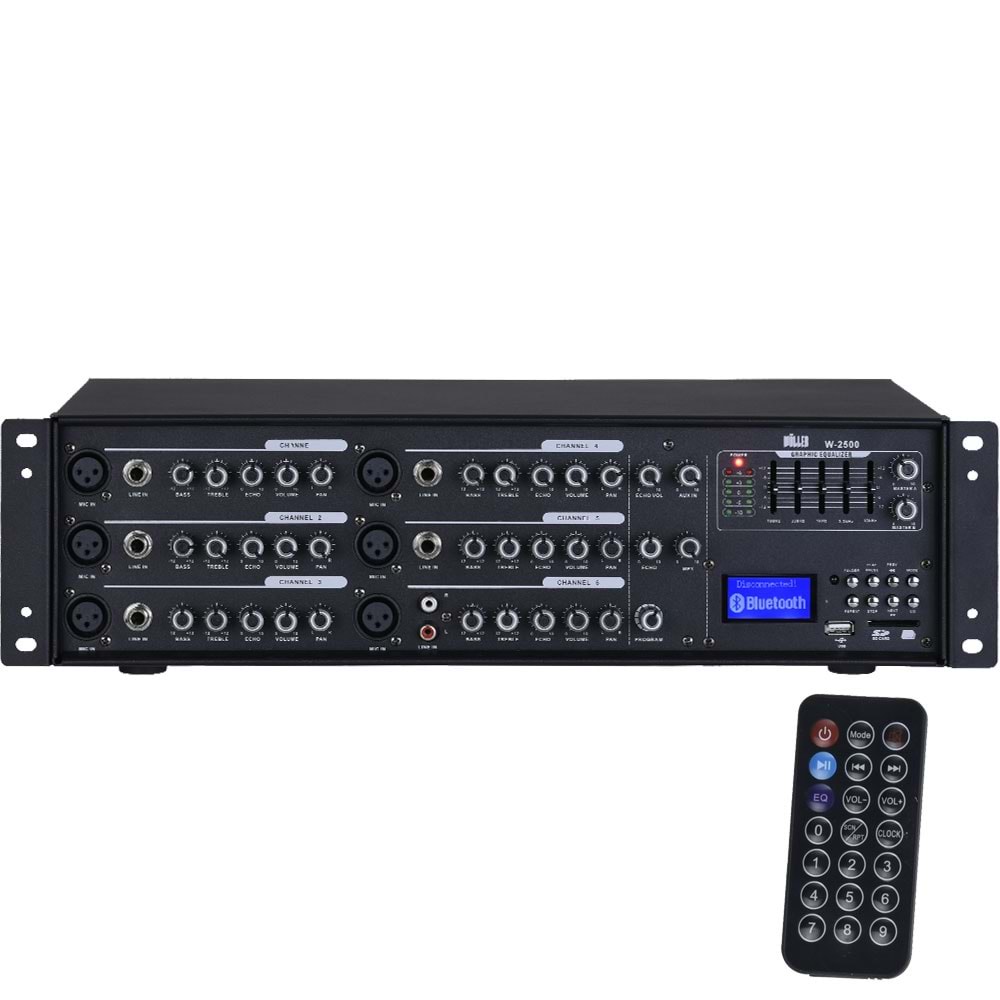 WÖLLER 2X500W 100V 6 Kanal Usb-Sd-Bt Amfi W-2500