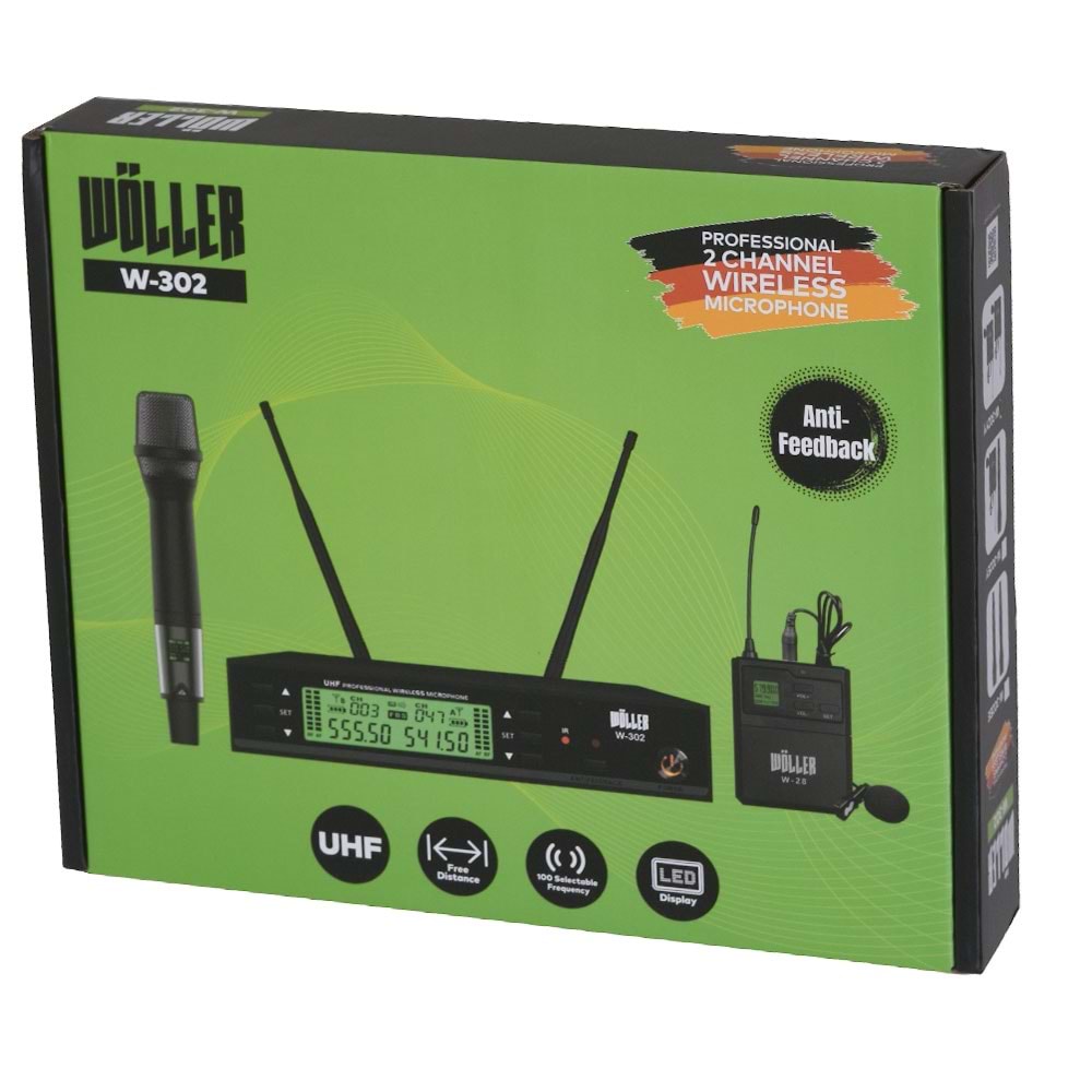 WÖLLER Uhf 1 El 1 Yaka Anti Feedback Dijital Kablosuz Mikrofon W-302 EY