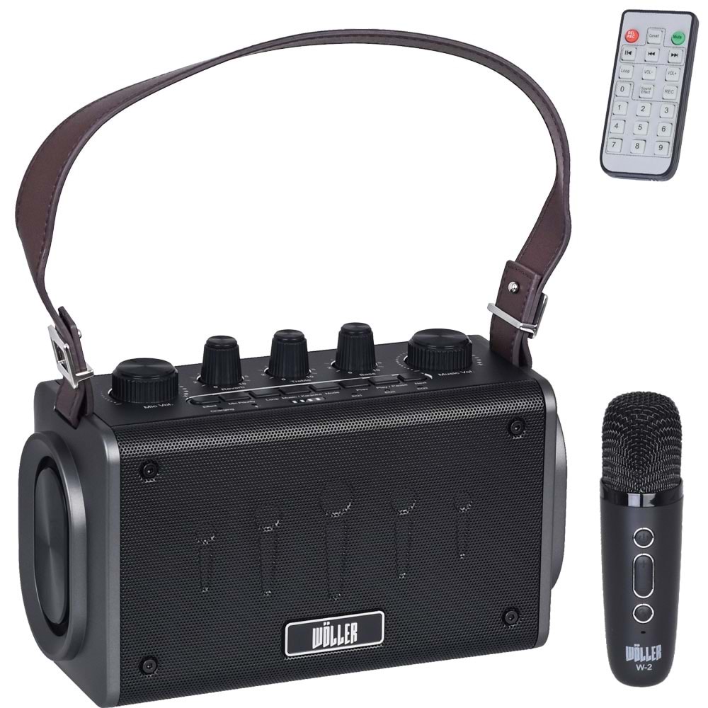 WÖLLER 100W Bluetooth ve USB Girişli Tek El Kayıtlı Şarjlı Portatif Amfi W-600 E