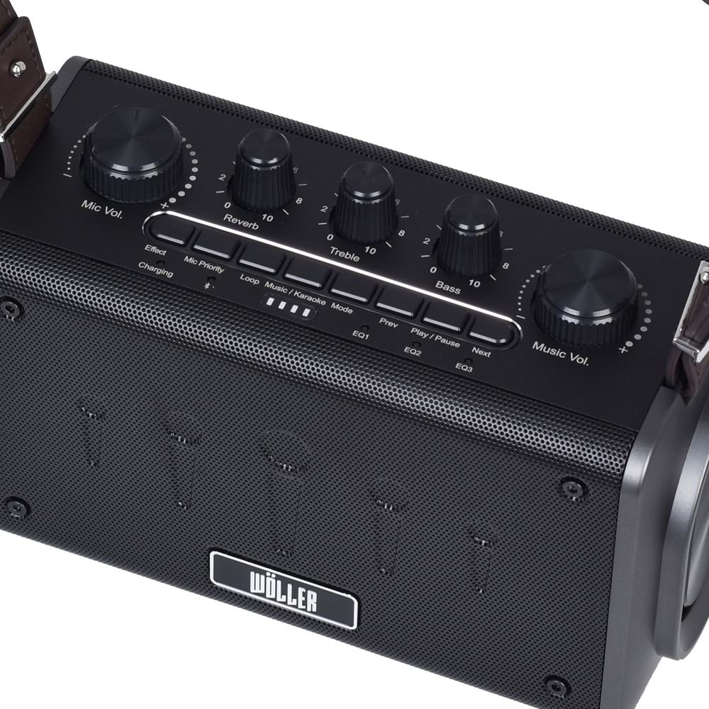 WÖLLER 100W Bluetooth ve USB Girişli Tek El Kayıtlı Şarjlı Portatif Amfi W-600 E
