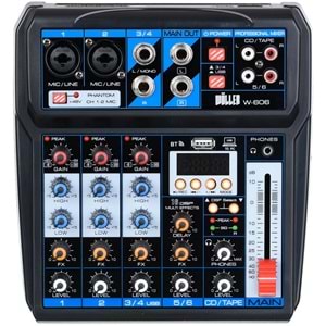WÖLLER 6 Kanal USB Bluetooth'lu 48V Deck Mixer W-606