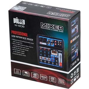 WÖLLER 6 Kanal USB Bluetooth'lu 48V Deck Mixer W-606