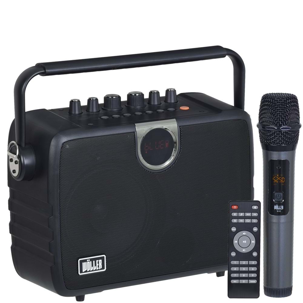 WÖLLER 100W Bluetooth ve USB Girişli Tek El Kayıtlı Şarjlı Portatif Amfi W-610 E