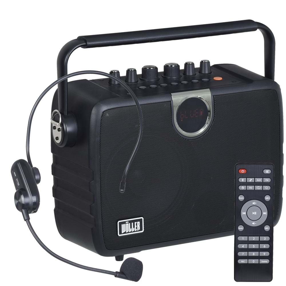 WÖLLER 100W Bluetooth ve USB Girişli Headset Kayıtlı Şarjlı Portatif Amfi W-610 H